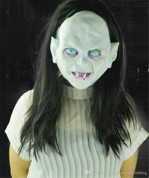 

halloween witch ghost costume accessories vendetta sadako horror masks with hair thriller rotocast masks, Silver