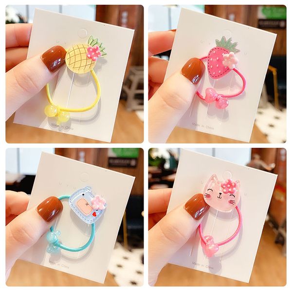 

children cute colors cat bear pineapple strawberry elastic hair bands baby girls lovely rubber bands kid hair accessories, Slivery;white