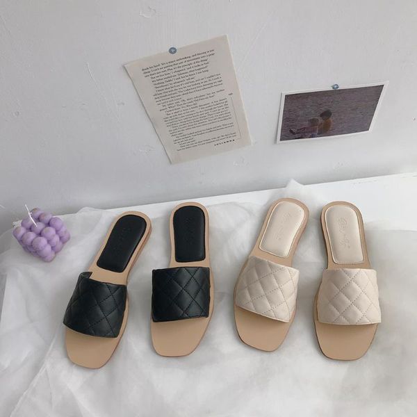 

решетки швейной квартира женщина тапочек устаревать скольжения на открытых горках ног корейского цвета блок sandales mujer кратких ф pantouf, Black