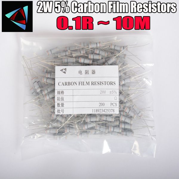 

200pcs 2w carbon film resistors 5% 0.1 ~ 10m 1r 4.7 10 22r 33r 47r 1k 4.7k 10k 100k 0.22 0.33 10m ohm metal oxide film resistors