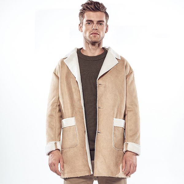 

2019 winter trench coat men fashion solid steampunk jacket autumn pockets outerwear turn-down windbreak warm mens overcoat, Tan;black