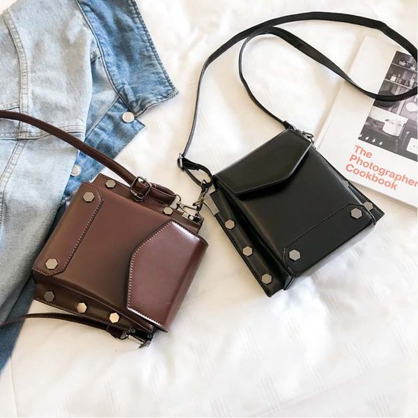 

vintage rivets women shoulder messenger bag pu leather handbag black cover girls small flap bags lady crossbody bags design ins