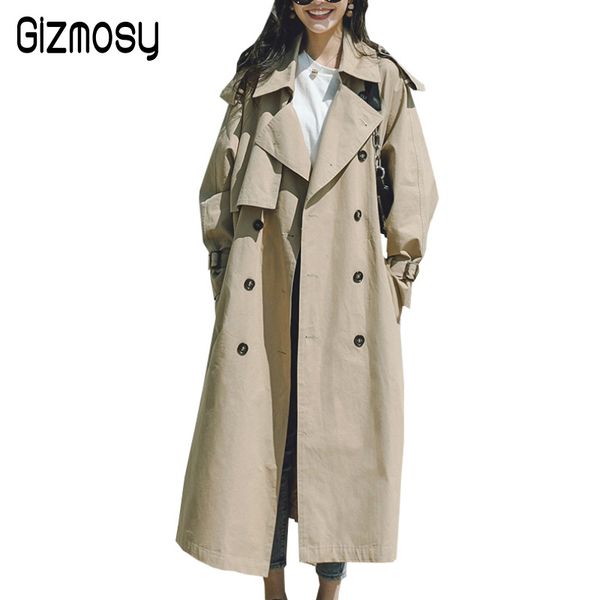 

spring autumn new women trench coat with belt female elegant long khaki coat fashion medium length loose trench ca6748, Tan;black