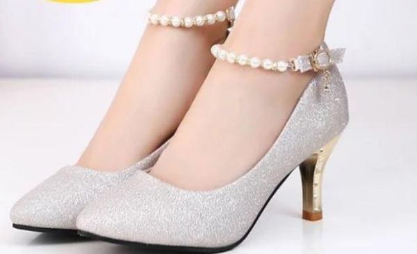 

2019 women's shoes in spring and autumn with new style high heel fine heel pointed end sequined cloth@kl351, Black