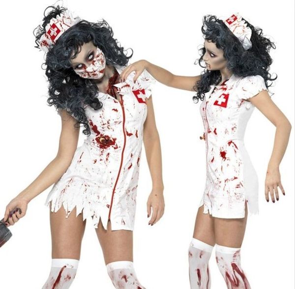 Thema Kostüm Halloween Cosplay Kostüme Kleid Kleidung Gruselige weiße Fanny Up Party für Frauen mit Hut