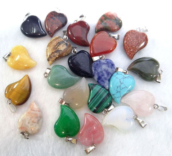 

wholesale 12pcs natural stone opal agates quartz crystal tiger eye charms heart pendants beads for diy jewelry making necklace, Silver