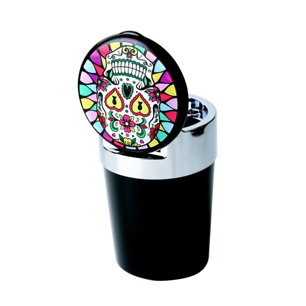 

led light car ashtray interior accessories ash tray skull rainbow butterfly printing pattern cigarette holder storage cup