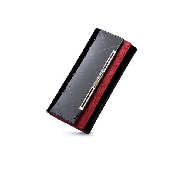 

madonno women's wallets women cowhide leather wallet design ladies party clutch patent leather purses long card holder, Red;black