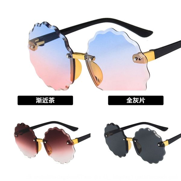 

round wave flower children's sunglasses sun glasses frameless trimming 2020 boys and girls colorful children's sunglasses, Blue