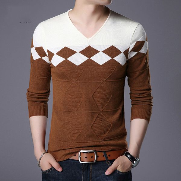 

v-neck long sleeve pullovers man casual wear argyle knitwear men's sweaters 2019 autumn winter slim fit sweater male as size 3xl, White;black