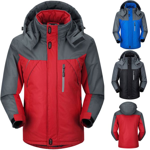 

men winter windbreak plush coat thick warm windproof hooded outwear jackets aic88, Black