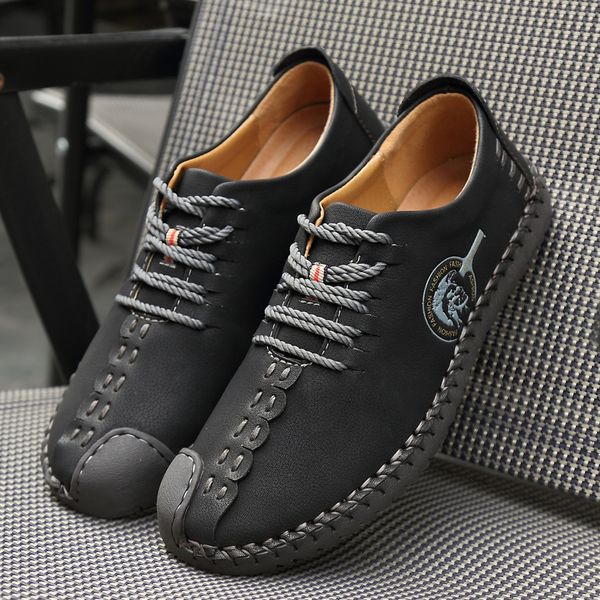 

comfortable summer casual breathable shoes genuine leather men pantofole leather flat shoes big sz 38-48, Black