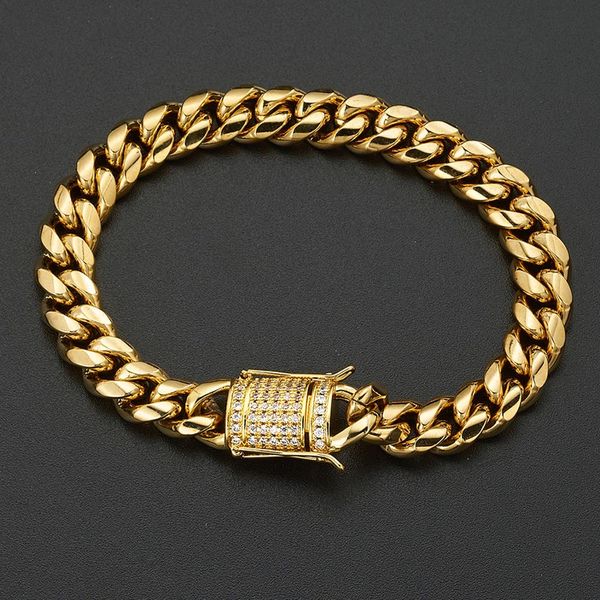 

hip hop bling iced out mens rapper bracelet rhinestone pave gold color miami cuban link chain bracelets for men jewelry, White