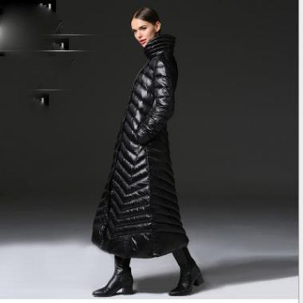 

2019 высокого класса тонкий пуховик зима новый темперамент пригородных длинный пуховик пальто женщин, Black