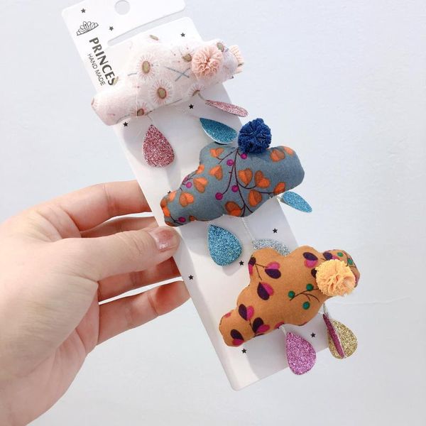 

2020 new korean style child cute hair clips color printing floral crown clouds hair pins for girl fashion accessories, Slivery;white