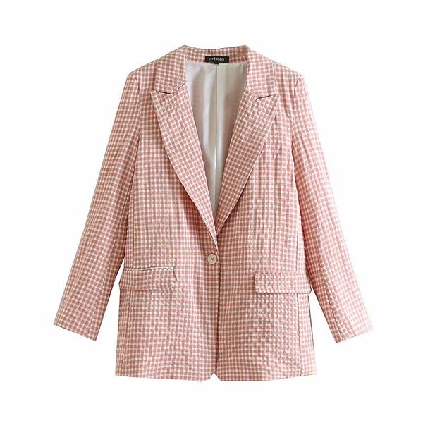 

europe and america women's dress 2019 spring new style pink plaid suit jacket long sleeve loose-fit hipster women's, Black;white