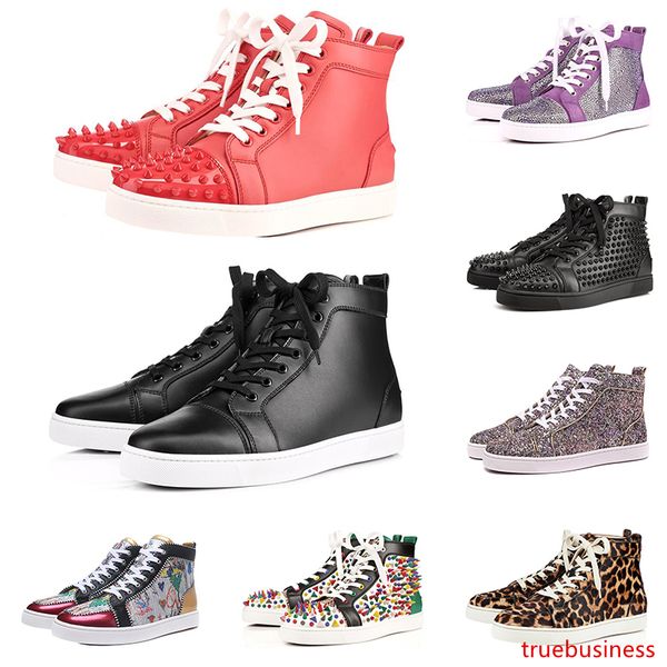 

designer brand studded spikes flats shoes for men women black white blue party lovers genuine leather casual sneakers on sale