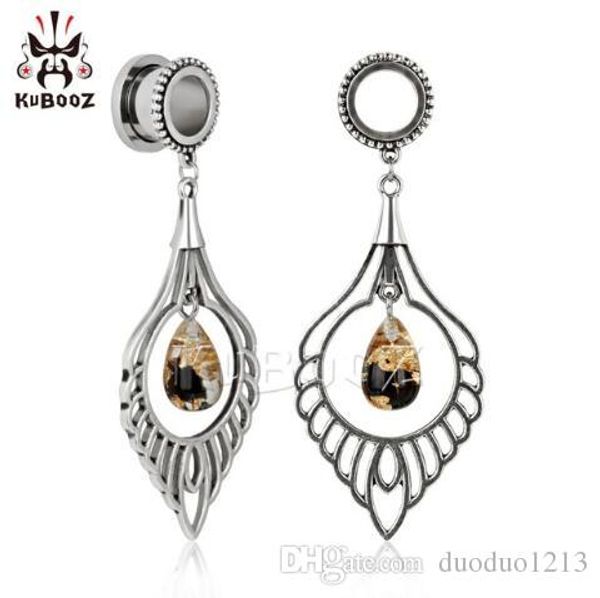 

48pcs/lot kubooz piercing stainless steel fashion dangle ear plugs and tunnels body jewelry earrings expansion wholesale ear gauges, Silver