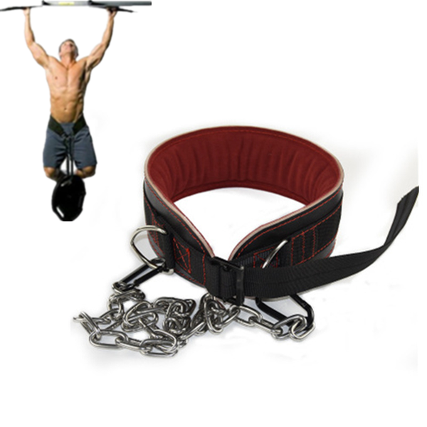 

leather weight lifting belt with chain fitness strengh exercise strap for support power training dips pull-ups home gym