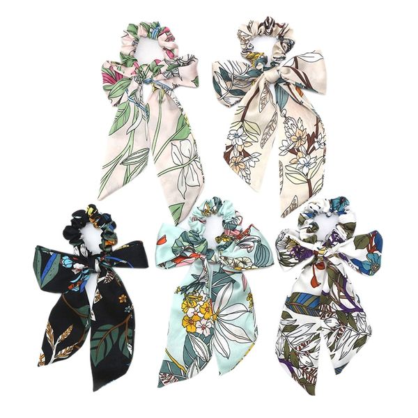 

5pcs/set women hair bowknot streamers scrunchies ponytail holder summer headbands elastic hair bows rope bands accessorie, Golden;white