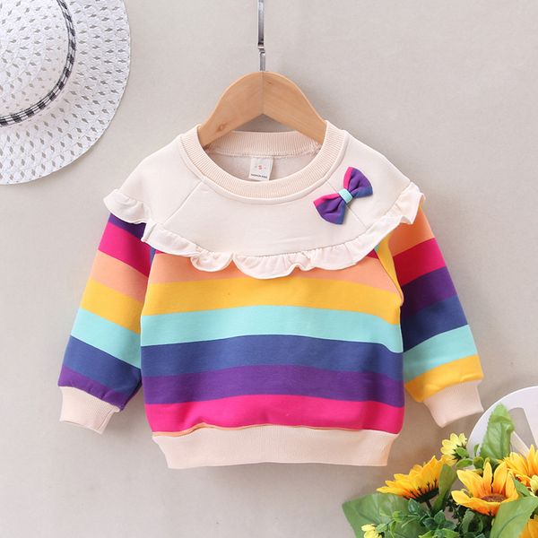 

toddler baby kids girls rainbow striped pullover t-shirt casual clothes children's sweater hoodie autumn winter, Black