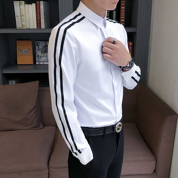 

black white men shirts casual slim fit long sleeve shirt mens business dress shirts camisa masculina formal social male clothing, White;black
