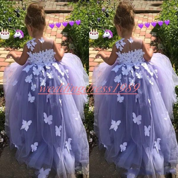 Prinzessin Lila Blumenmädchenkleider Schmetterling Tüll 2020 Mädchen Geburtstag Formelle Kleider Erstkommunion Kleider Kinder Tutu Festzug Für Hochzeit