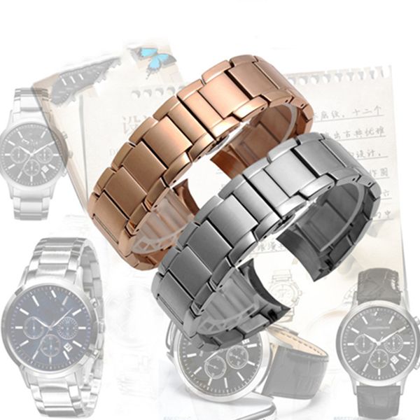 

solid fine 316l stainless steel watch band adapter for ar2448 ar2472 ar2477 men's watch belt 22mm watchband replace, Black;brown