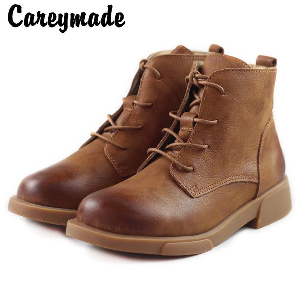 

careaymade-leather retro british style, boots,literature and art flat heel comfortable short boots,women's single boots, Black