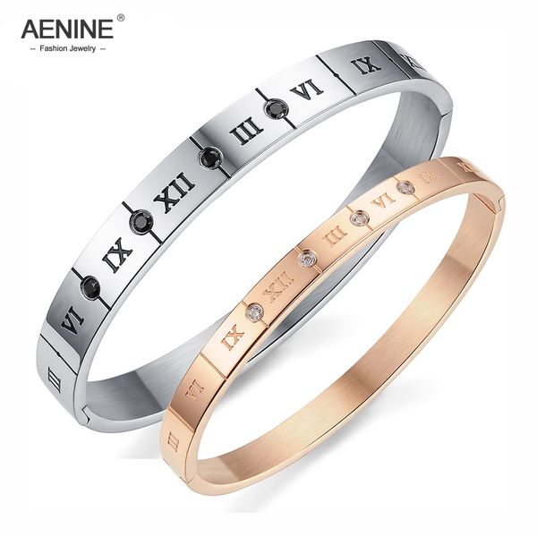 

aenine romantic cubic zirconia couple gifts promise bling 316l stainless steel roman numerals cuff bangle bracelet aogh770, Black