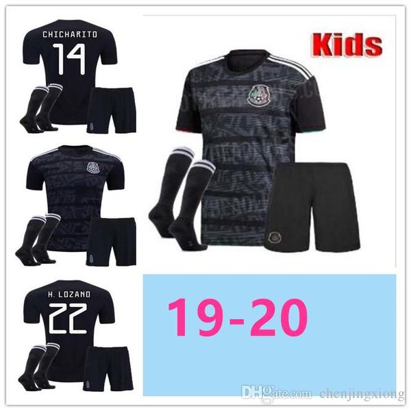 

kids 2019 золотой кубок мексика футбольные майки chicharito lozano chucky футболки форменные молодежные g dos santos child camisetas de futb, Black