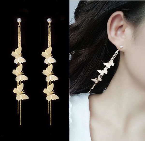 

new fashion butterfly earrings long tassel earrings crystal stud earrings for women jewelry perfect neutra styles, Golden;silver