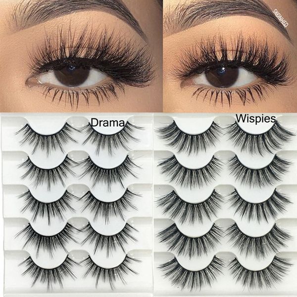 

5 pair natural 3d faux mink false eyelashes thick wispies fluffies drama eyelashes extension makeup handmade cruelty-lashes