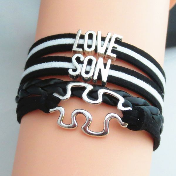 

fashion infinity love son bracelets charm boys jewelry bangles white black bracelet fashion love son, Golden;silver