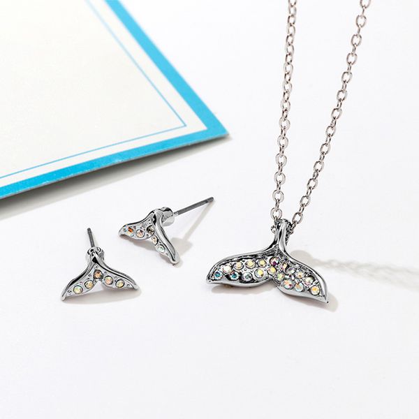 

baffin new cute fish pendant necklace stud earrings austria crystals jewelry sets for women silver color christmas gift