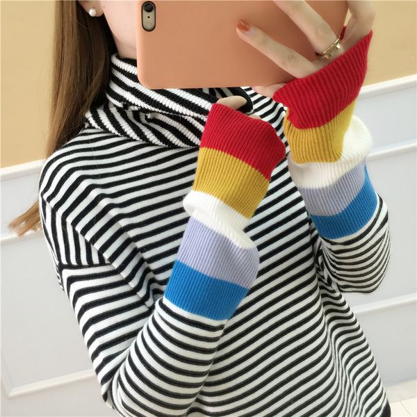 

8961 new striped rainbow sleeve, 42-1, 7 rows, 2 shelves, White;black
