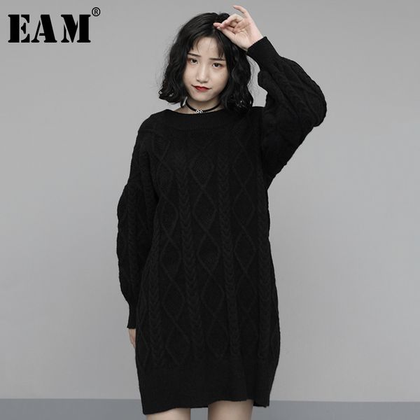 

eam] женщины bandge лук большой размер вязание платье новый шею длинным рукавом сыпучие fit мода tide весна осень 2020 1n680, Black;gray