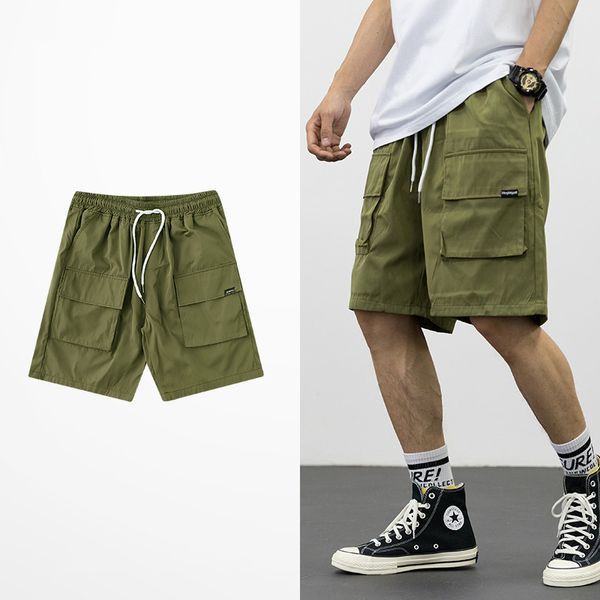 

japanese military style shorts men fashion design mutil pockets five point short pants male skateboard hip hop streetwear shorts, White;black