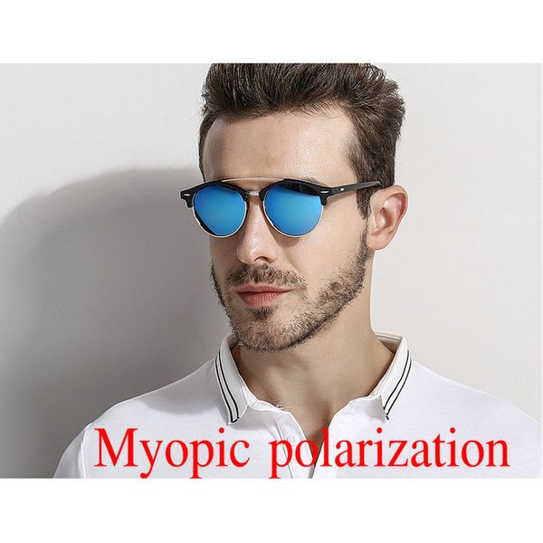 

mincl/ 2019 new myopia optical men's polarized sunglasses -1.0- to-6.0 round men and women small frame blue lens sunglasses nx, White;black