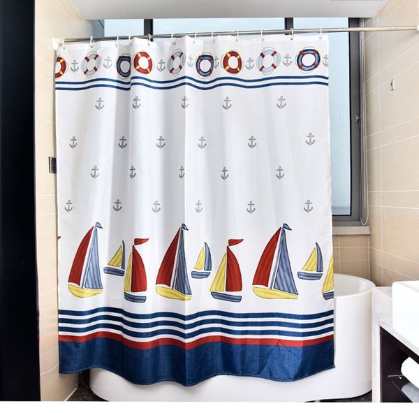 2019 Cartoon Kids Boat Nautical Style Bathroom Shower Curtain