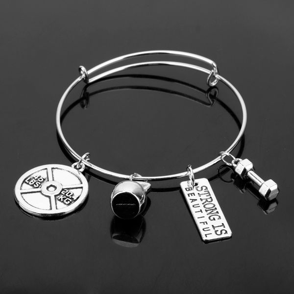

dongsheng crossfit weight lifting fitness dumbell charm bracelet strong is beautiful never give up gym i can jewelry gift-25, Black