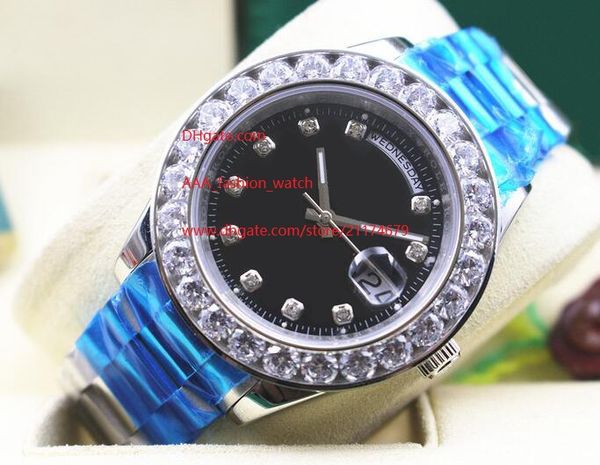 

wristwatches day-date sapphire 41 mm stainless steel black dial big diamond automatic mechanical mens men's watch watches, Slivery;brown