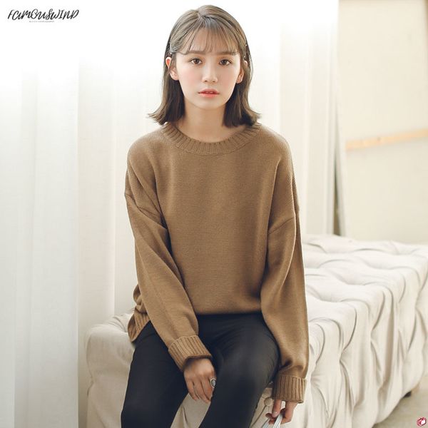 

match all basic style loose fashion solid o-neck long sleeve female casual sweaters drop shipping good quality, White;black