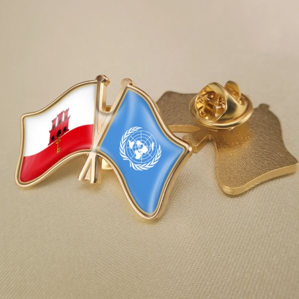 

united nations and gibraltar crossed double friendship flags lapel pins, Gray