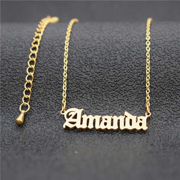 

personalized custom necklaces for women choker gold color stainless steel old english nameplate name necklace collier femme bff, Silver