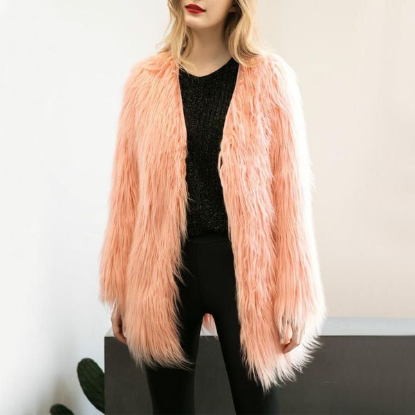 

luxury faux fur coat women fluffy warm long fur outerwear chic female autumn winter coats long mohair jacket high quality, Black