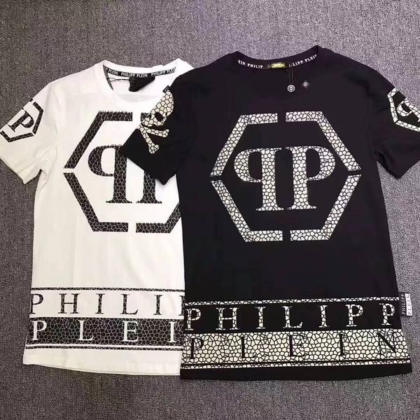 

send designer men's brand t-shirts for mens clothing summer o-neck t-shirt skull heade short-sleeve fitness cool phillip t-shirts, Black;blue