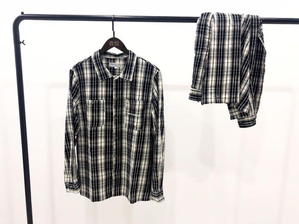 

19ss luxurious paris brand design bal classic plaid shirt long sleeve fashion full print logo breathable men and women casual outdoor shirt, Gray;blue