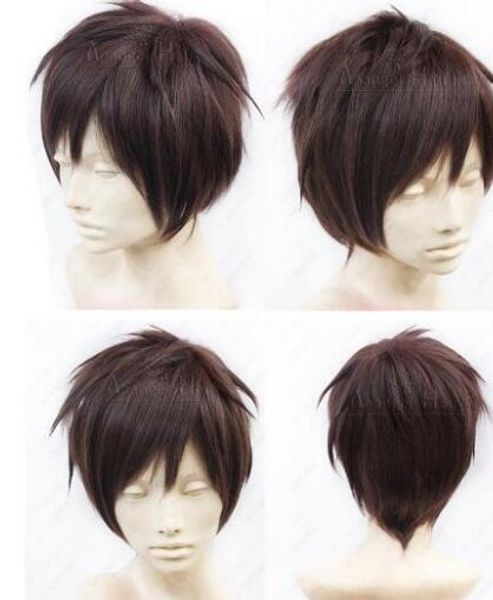 

+ + + attack on titan eren jaeger short cosplay wig, Black;brown