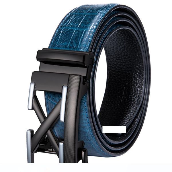 

привет-tie свободный конструктор синий кожаный ремень для джинсов роскошные крокодиловой кожи мужские пояса автоматическая пряжка waistband, Black;brown